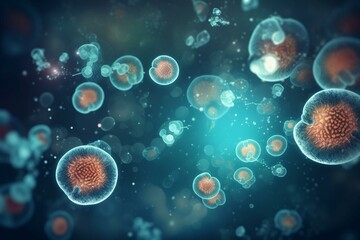 Abstract microbiology background with microorganisms, bacteria, and viruses. Generative AI