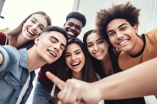 young friends capturing laughter in a group selfie