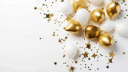 Obraz na płótnie Canvas decorative golden balloons and confetti for a memorable event