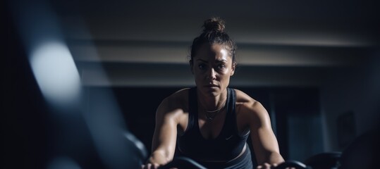 Obraz na płótnie Canvas powerful fitness athlete working out with gym equipment