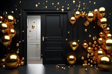 gold balloons in the door
