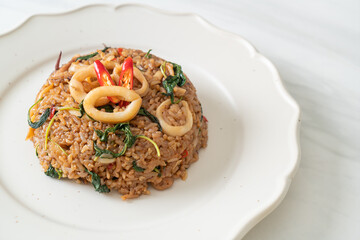 fried rice with squid and basil in Thai style