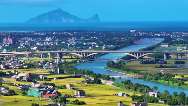 Aerial view of Dongshan River in Yilan,Taiwan.