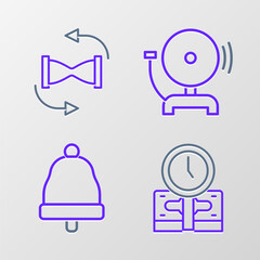 Set line Time is money, Ringing bell, alarm and Old hourglass with sand icon. Vector