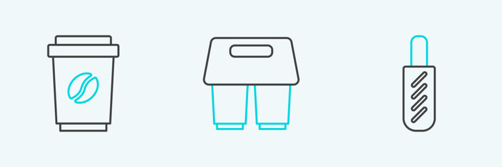 Set line Hotdog sandwich, Coffee cup to go and icon. Vector