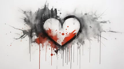 Deurstickers Black heart bleeding feelings of red, watercolor art. © SoulMyst