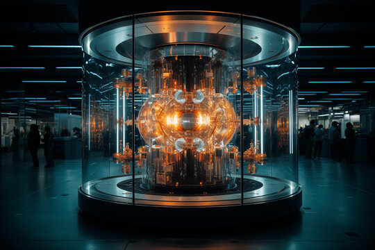 Quantum computer in scientific research laboratory, scientific developments, quantum technology and cooling mechanisms, futuristic design, concept