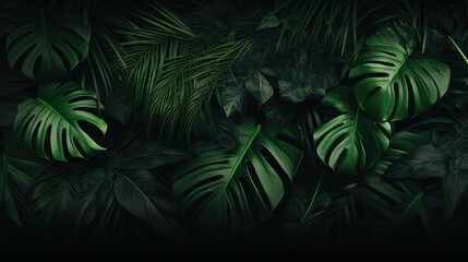 Green leaves fern tropical rainforest background - obrazy, fototapety, plakaty