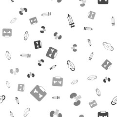 Set Syringe, Human kidneys, Medical protective mask and X-ray shots with broken bone on seamless pattern. Vector