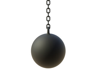 Wrecking ball and chain isolated on white transparent background, PNG
