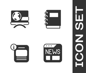 Set News, Breaking news, Information and Notebook icon. Vector