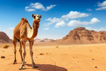 Camel in the eastern desert near Wadi Meleiha, Red Sea, Egypt. Generative AI