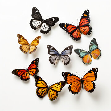 set of butterflies isolated on white background 