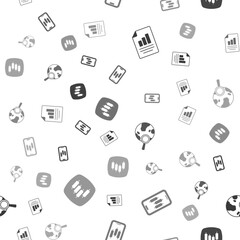 Set Document with graph chart, Mobile stock trading, Search globe and Browser stocks market on seamless pattern. Vector