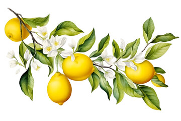 lemon tree branch on transparnt background - obrazy, fototapety, plakaty