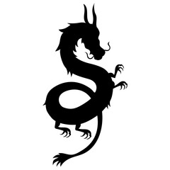 Black silhouette of a Chinese dragon isolated on a white background. Symbol of the year, vector illustration