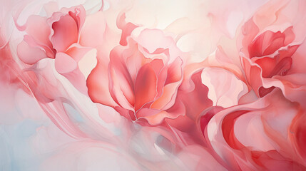 Obraz premium Infinite loop of abstract roses, watercolor on canvas, rich reds fading into pastels, splashes of color, impressionistic, emotionally charged