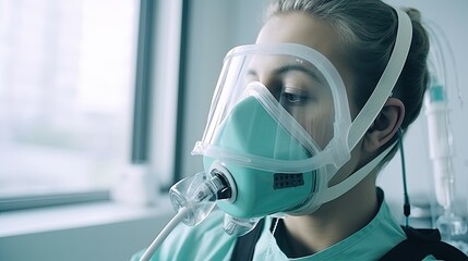 Doctor puts on oxygen mask. Emeregency and first aid concept.
