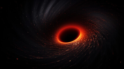 Supermassive Black Hole Event Horizon, dark silhouette, accretion disk glowing, gravitational lensing, abstract