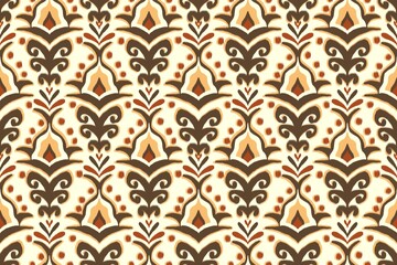 Ikat colorful vintage fabric pattern. Illustration ikat abstract drawing doodle shape seamless pattern. All over floral pattern use for textile, home decoration elements, upholstery, wrapping, etc.