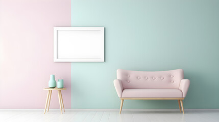 Pink sofa and lamp in the room. A simple living room with a pastel-colored sofa.