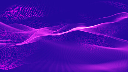 purple particles wave and light abstract background with shining dots .