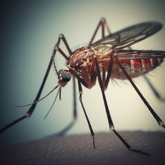 insect mosquito sits on human skin.