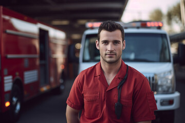Portrait of Paramedic in front of ambulance