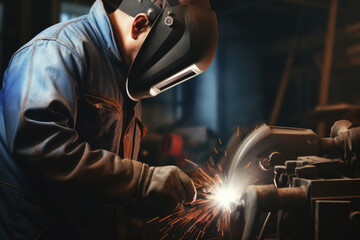 Craftsman weld steel wearing protective mask