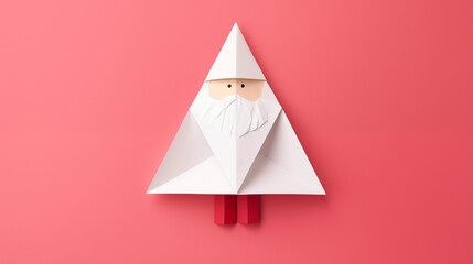 Ilustrowany Święty Mikołaj origami - mikołajki. Czerwone tło na baner lub życzenia świąteczne.