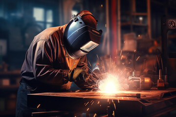 Craftsman weld steel wearing protective mask