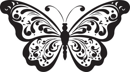 black butterfly silhouette icon, isolated on white background
