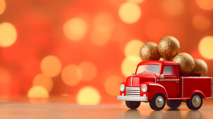 christmas toy truck carrying christmas decorations background copy space - Powered by Adobe