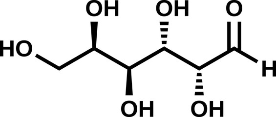 Aldehydo-D-galactose structural formula, open-chain form of galactose in D-configuration, vector illustration