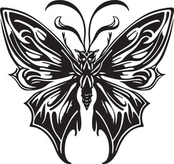black butterfly silhouette icon, isolated on white background
