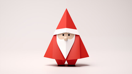 Ilustrowany Święty Mikołaj origami - mikołajki. Jasne tło na baner lub życzenia świąteczne. - obrazy, fototapety, plakaty