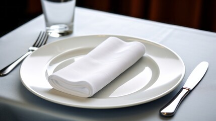 cutlery fork knife and plate lie neatly on the table.