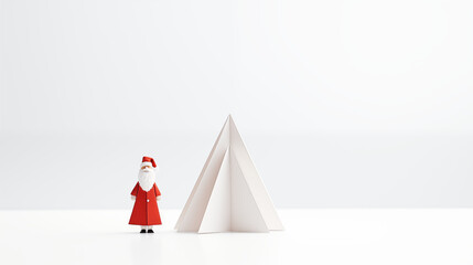 Ilustrowany Święty Mikołaj origami - mikołajki. Białe tło na baner lub życzenia świąteczne. - obrazy, fototapety, plakaty