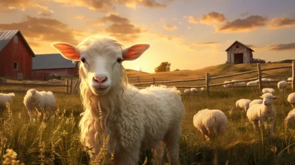 Foto op Plexiglas Cute sheep on a farm in summer © jr-art