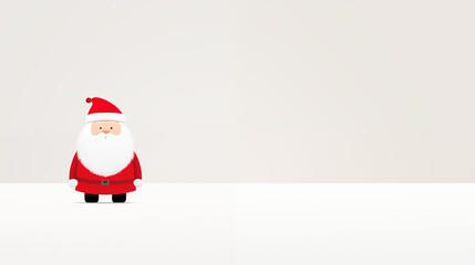 Ilustrowany Święty Mikołaj origami - mikołajki. Białe  minimalistyczne tło na baner lub życzenia świąteczne. - obrazy, fototapety, plakaty
