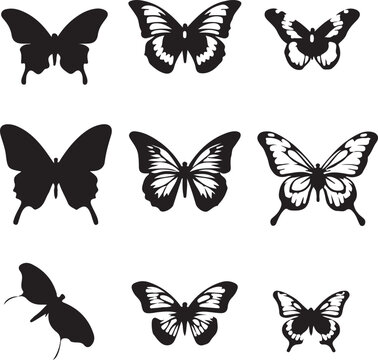 Collection of vintage elegant vector illustrations of butterflies