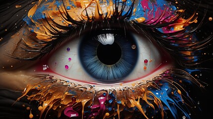 closeup of a human eye with color concept