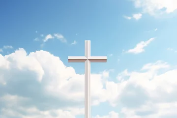 Poster sky funeral background with holy cross, copy space for text © id512