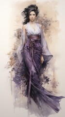Contemporary Art of Woman in Purple Dress.
A contemporary artwork showcasing a woman's silhouette in purple.