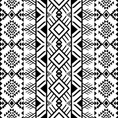 Ethnic southwest tribal Navajo ornamental seamless pattern fabric black and white design for textile printing - obrazy, fototapety, plakaty