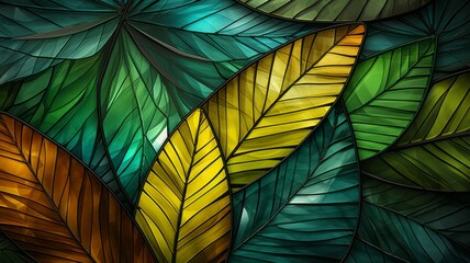 Stained glass window background with colorful abstract Leaf.