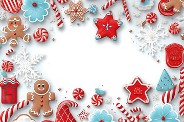 Fototapeta premium christmas tree decorations, santa claus with gifts, snowman in the snow, christmas gift boxes 