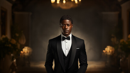 Portrait of handsome african american man in tuxedo - Powered by Adobe