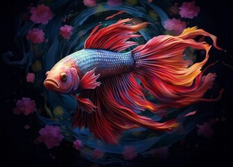 Fototapeta premium Capture the moving moment of red siamese fighting fish 