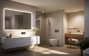 Fototapeta na wymiar Newly designed spacious bathroom